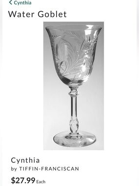 Cynthia by TIFFIN-FRANCISCAN Water Goblet/Wine,8pc!EXCELLENT